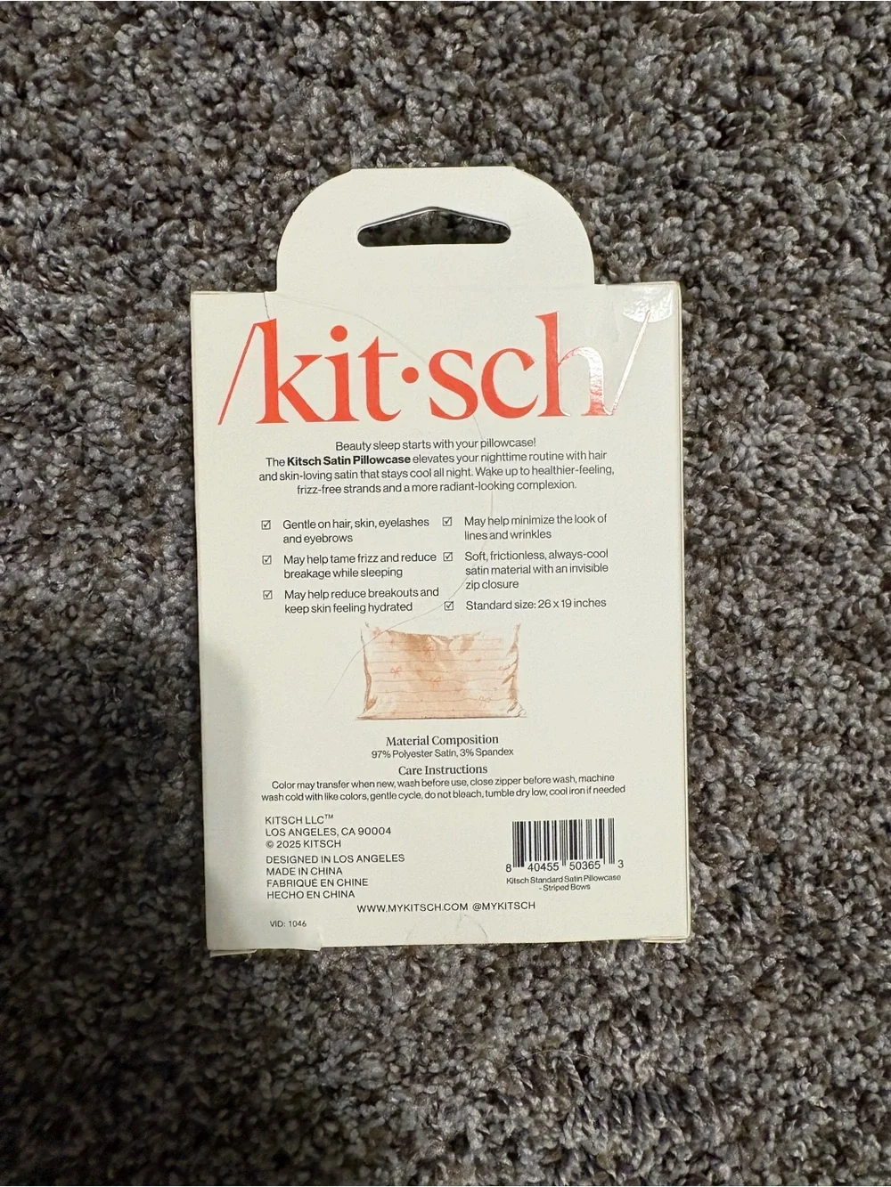 Kitsch Satin Pillowcase in Blush Pink with Bow Stripe Print